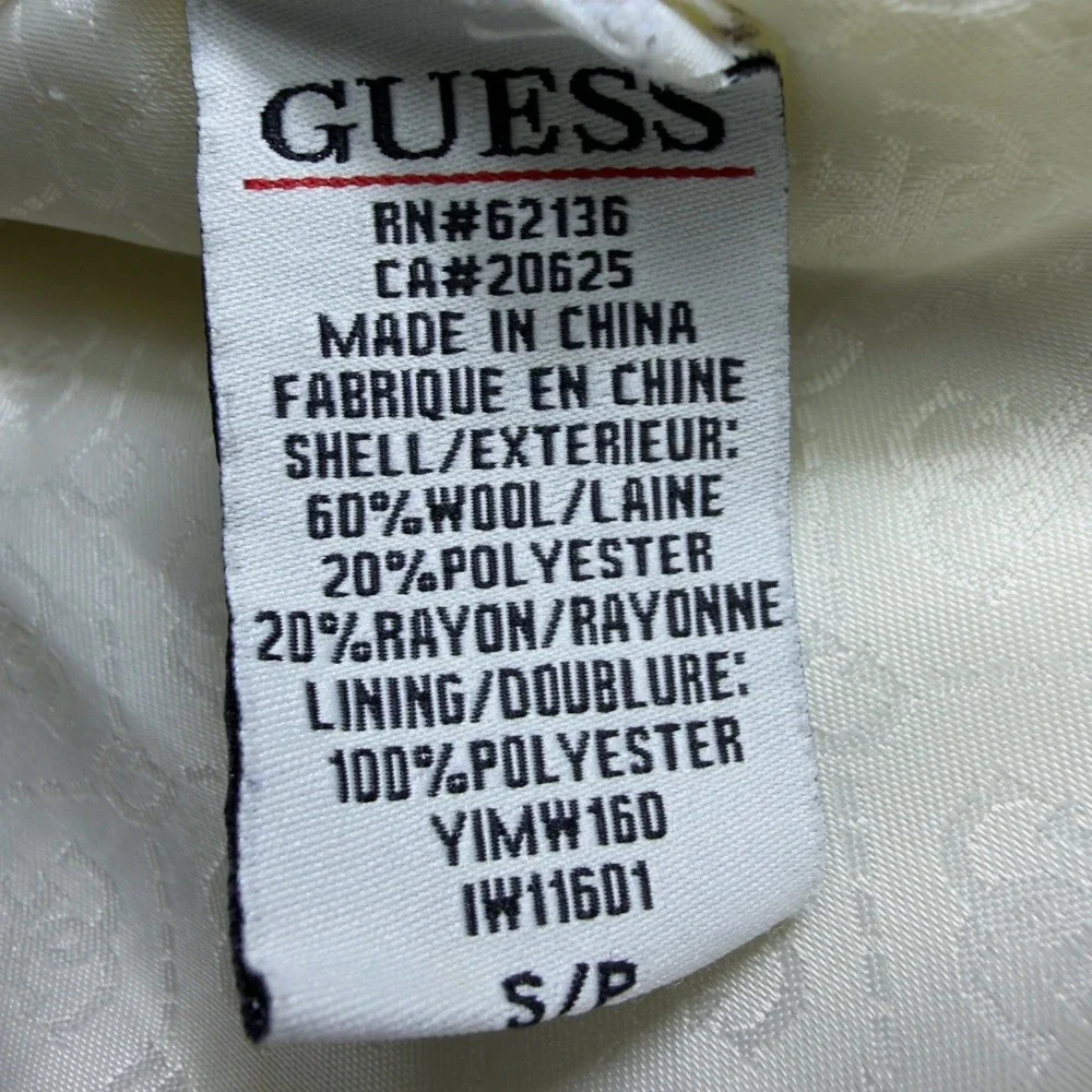 Vintage Guess Jeans Small Beige Wool Blend Peacoat Big Buttons Y2K Coat